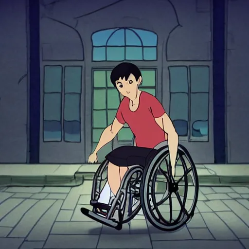 Image similar to a wholesome animation key shot of a handsome a wheelchair guy fitness posing, studio ghibli, pixar and disney animation, sharp, dramatic lighting