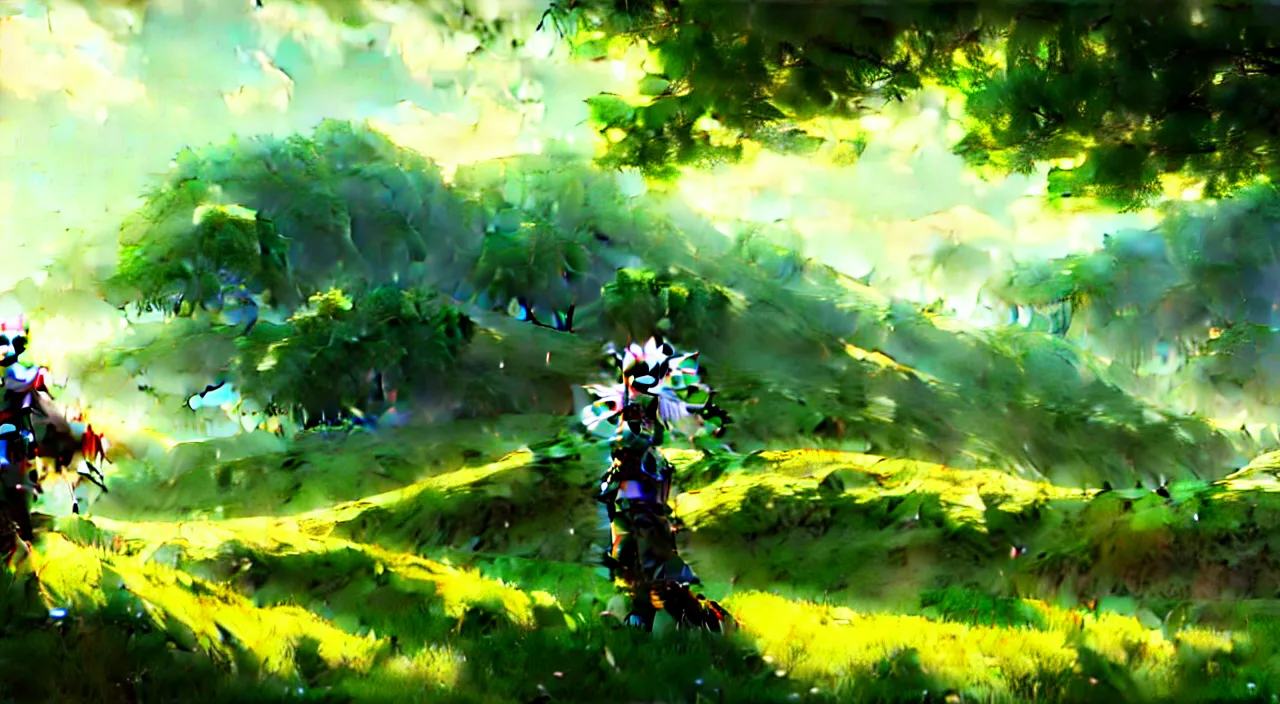 Prompt: beautiful anime wallpaper, landscape, green rolling hills, bright, intricate, sharp focus, lens flare, bloom, illustration, highly detailed, digital painting, concept art, matte, art by ruan jia and wlop and greg rutkowski, masterpiece
