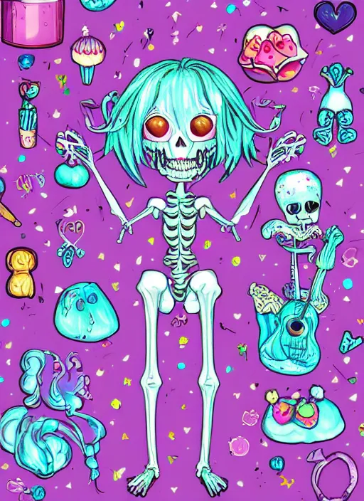 Prompt: melting anorexic pastel cute pallete slimy angelic skeleton being, decora inspired illustrations, maximalist cgi, soft lighting, early computer graphics