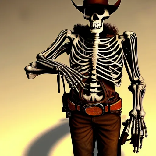 Image similar to Skeleton cowboy, digital art, artstation, realistic, detailed, western