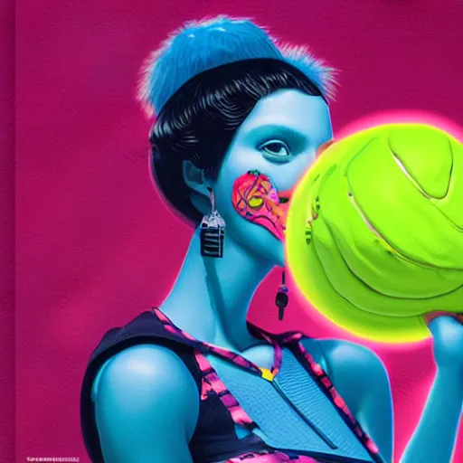 Image similar to Lofi vaporwave portrait tennis ball monster , Pixar style, Tristan Eaton, Stanley Artgerm, Tom Bagshaw