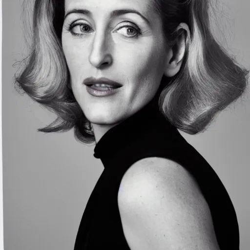 Image similar to photo of a gorgeous 40-year-old Gillian Anderson with 1980s hairstyle by Mario Testino, detailed, head shot, award winning, Sony a7R -