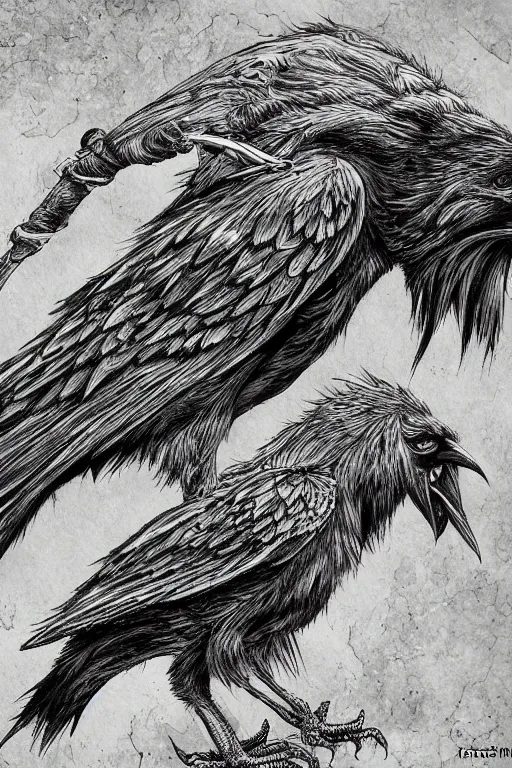 Prompt: crow, highly detailed, digital art, sharp focus, trending on art station, kentaro miura manga art style