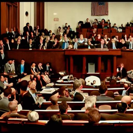 Image similar to Cinematic shot of a Deathclaw testifying to congress, 8k, detailed,