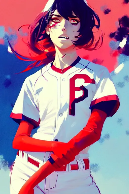 Image similar to a ultradetailed beautiful panting of a stylish girl in a baseball jersey, by conrad roset, greg rutkowski and makoto shinkai, trending on artstation