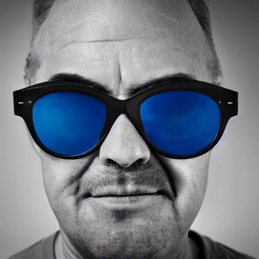 Prompt: a beautiful portrait of a bloke wearing a pair of extremely odd sunglasses, on a hot australian day, high quality, photography, volumetric lighting, 8 k
