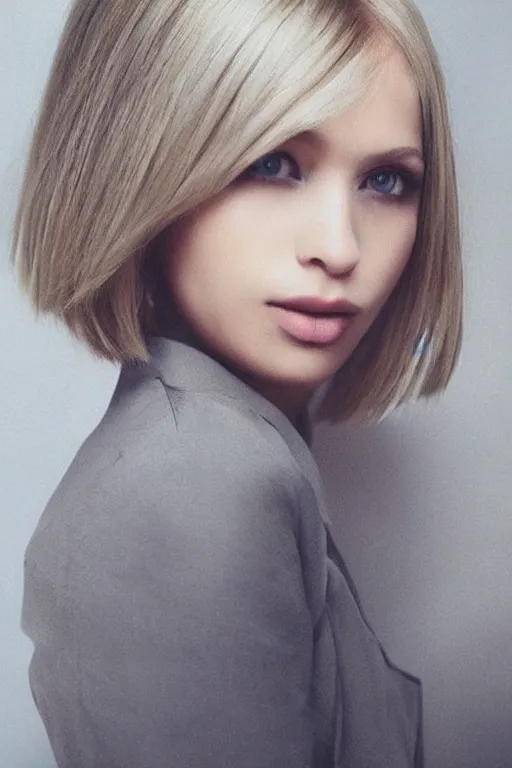 Prompt: “ blond hair woman with grey eyes and bob haircut ”