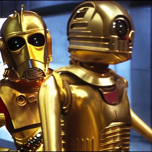 Image similar to A still of C3PO as Han Solo from Star Wars The Empire Strikes Back. Extremely detailed. Beautiful. 4K. Award winning.