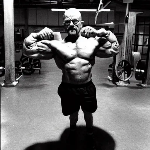 Prompt: Walter White as a bodybuilder