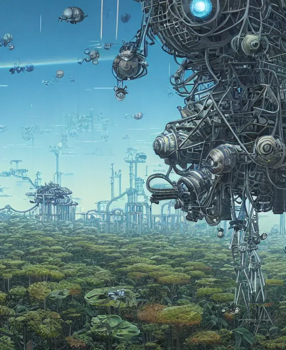 Prompt: a giant industrial plant made out of isopod wasp octopus, in the style of a spaceship, overgrown with orchids, godbeams, partly cloudy, somber, dramatic lighting, by geof darrow, dan mumford, yusuke murata, makoto shinkai, ross tran, cinematic, unreal engine, cel shaded, featured on artstation, pixiv