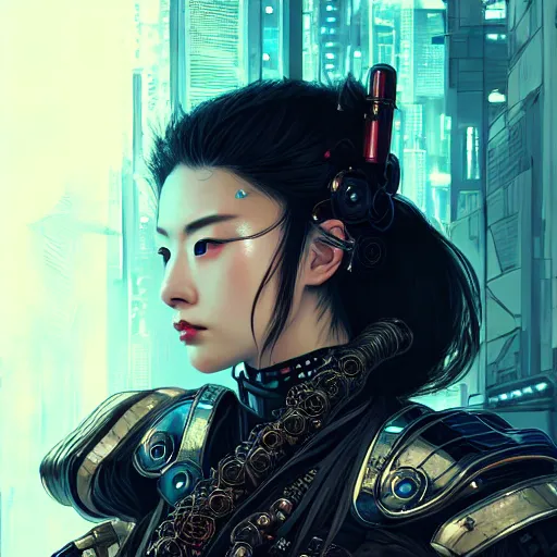 Prompt: portrait of a female cyberpunk samurai, black armored armor, at futuristic cyberpunk tokyo night, ssci - fi and fantasy, intricate and very very very beautiful, highly detailed, digital painting, artstation, concept art, smooth and sharp focus, illustration, art by tian zi and wlop and alphonse mucha