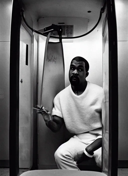 Prompt: Kayne West doing Cocaine in a phone booth by Garry Winogrand