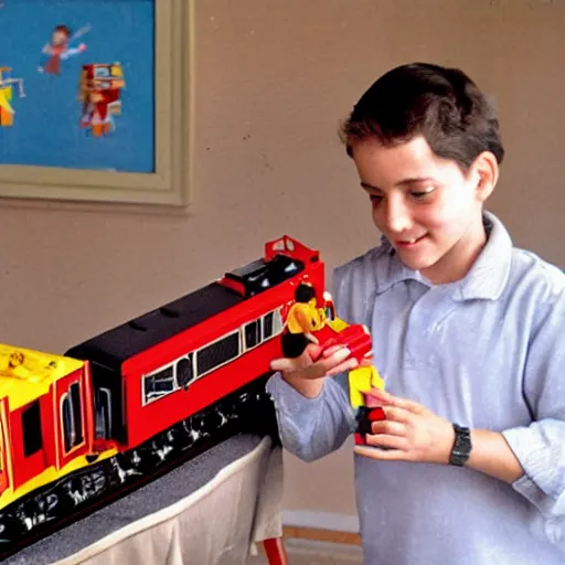 Image similar to alfredo perez rubalcaba playing with train toys