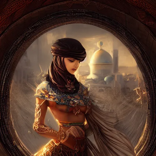 Image similar to the personification of the country Palestine by artgerm and wlop and scott fischer and seb mckinnon, digital art, highly detailed, wide shot, intricate, fantasy, mystical, sharp focus, Trending on Artstation HQ, deviantart, unreal engine 5, 4K UHD image