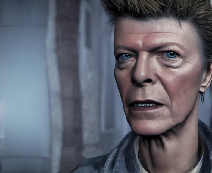 Prompt: screenshot of david bowie in until dawn ( 2 0 1 5 ), ps 5, 4 k, hi - res