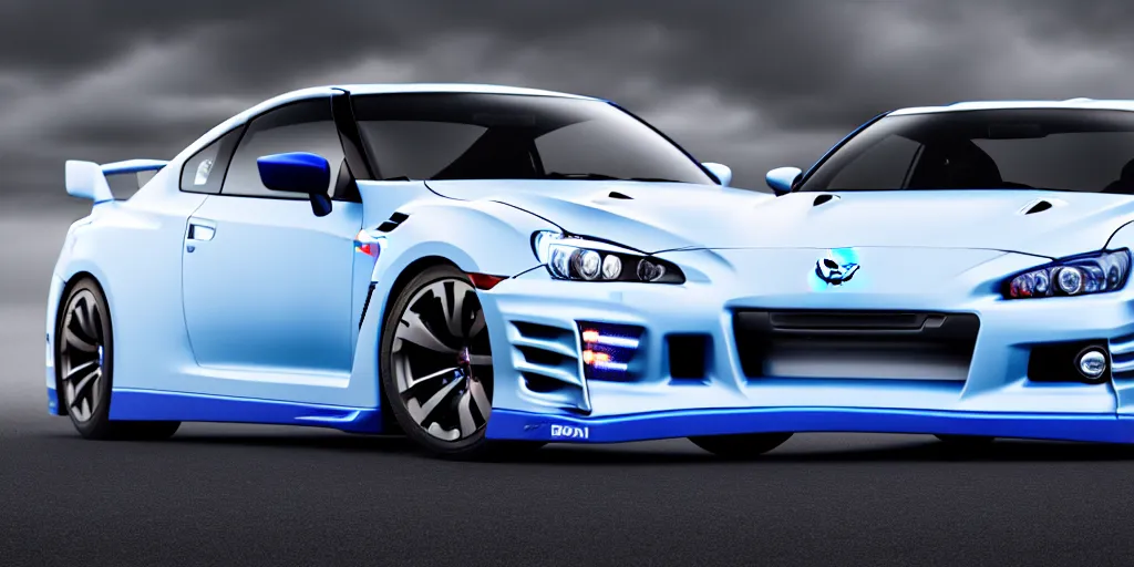 Image similar to a nissan gtr r 3 4 and honda civic in the shape of subaru brz concept car design, car photography, 4 k, high resolution, highly detailed