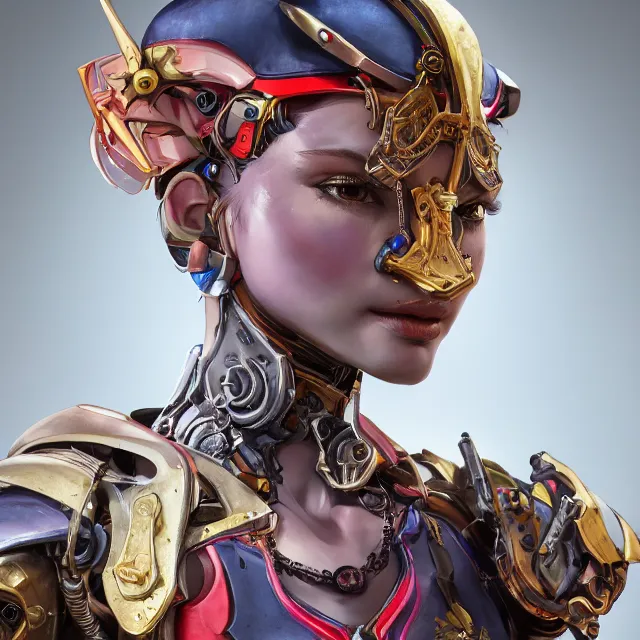 Image similar to studio portrait of lawful good colorful female holy mecha paladin absurdly beautiful, elegant, young skinny bikini model, ultrafine hyperrealistic detailed face illustration by kim jung gi, irakli nadar, intricate linework, sharp focus, bright colors, matte, octopath traveler, final fantasy, unreal engine highly rendered, global illumination, radiant light, intricate environment