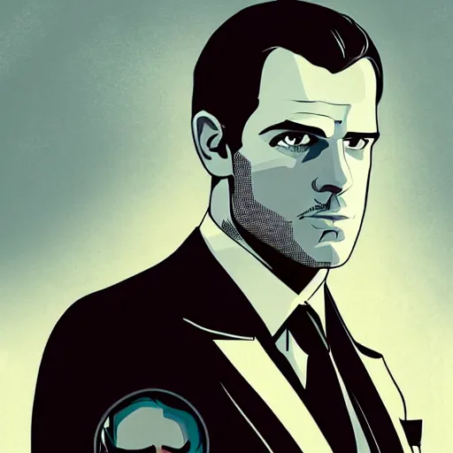 Image similar to enry cavill as james bond, portrait, highly detailed, digital painting, artstation, concept art, sharp focus, illustration, art , style of archer tv show detailed vector art