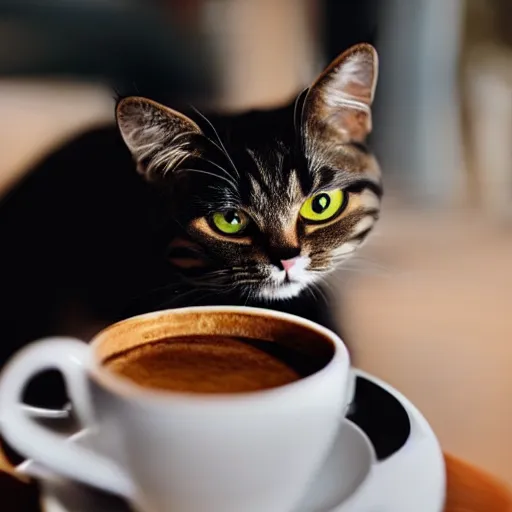 Prompt: a cat is drinking coffee