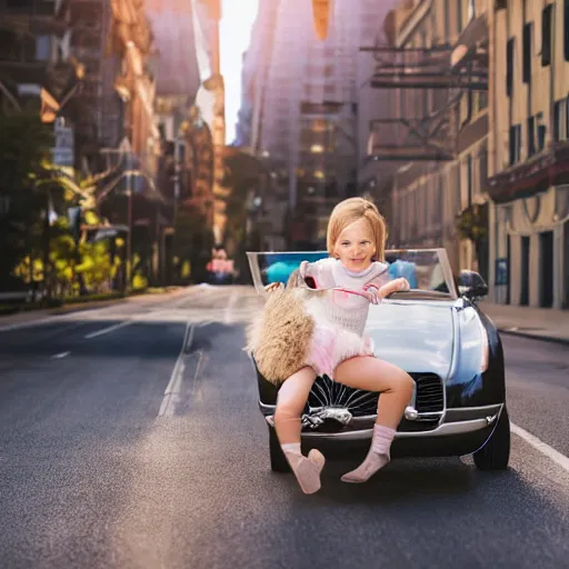 Prompt: bunny riding a convertible, studio photo, high quality