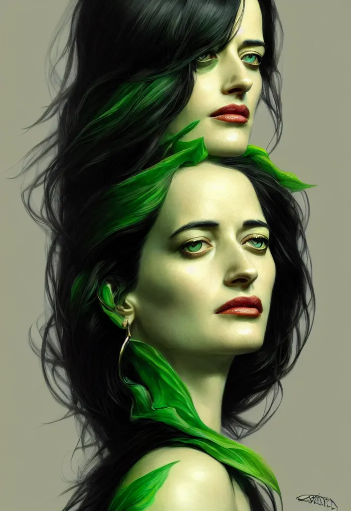 Prompt: portrait of eva green, black hair, green eyes, elegant, real life skin, intricate artwork, high detailed, artstation, concept art, smooth, sharp focus, art by artgerm and greg rutkowski @ ruprechy