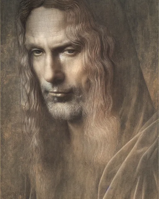 Prompt: matte painting portrait shot, leonardo da vinci large oil painting of cary grant, detailed and intricate by jean delville, marco mazzoni, symbolist, visionary, gothic, pre - raphaelite