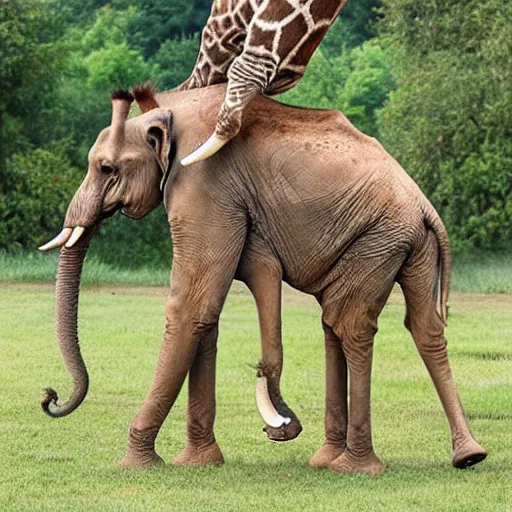 Prompt: a giraffe fighting an elephant