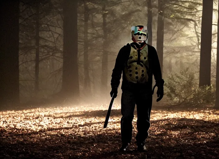 Image similar to ted cruz as jason voorhees, movie still, from the new friday the 1 3 th movie, 8 k, realistic