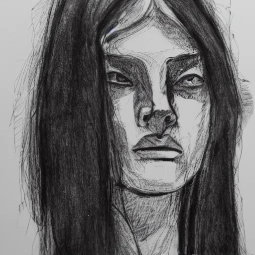 Image similar to portrait of dazed model looking left, black ink on paper