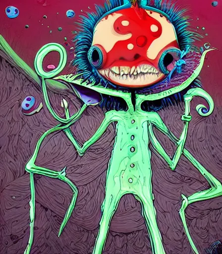 Image similar to Tim Burton style Freezing by Alex Pardee and Nekro and Petros Afshar, and James McDermott,unstirred paint, vivid color, cgsociety 4K