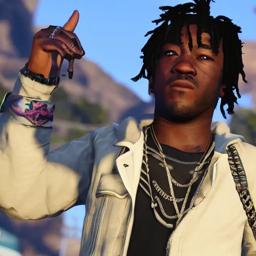 Prompt: lil uzi vert in grand theft auto 5, ultra screenshot