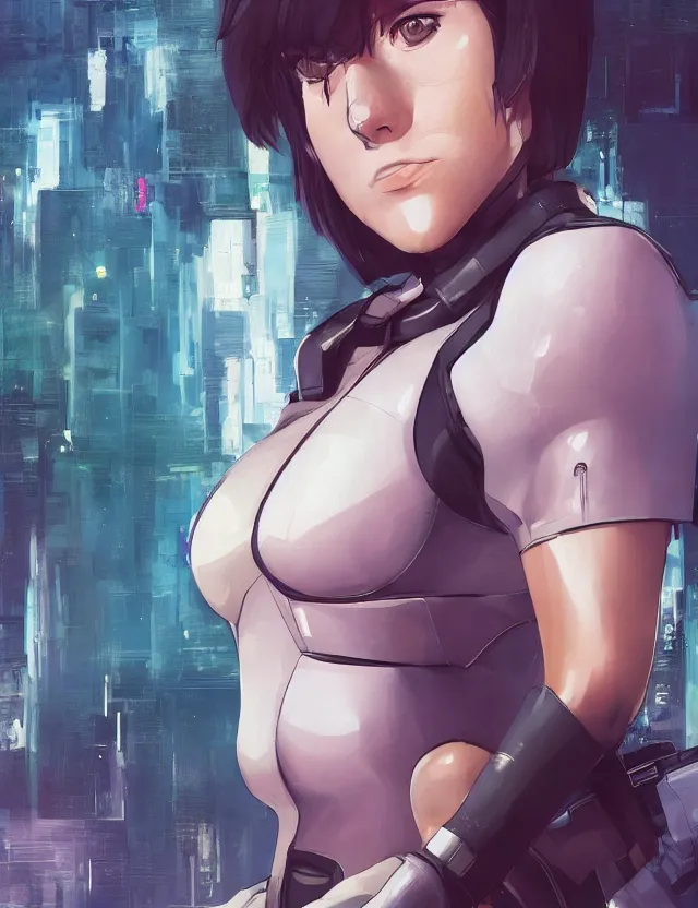 Image similar to a fullbody portrait of motoko kusanagi the major ghost in the shell : : stand alone complex, under repairs, maintenance : : by ilya kuvshinov, rossdraws, artgerm, sola digital arts, anti aliasing, raytracing : :