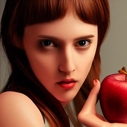 Prompt: female replicant robot holding an apple, trending on artstation, concept, ultra realistic 4k quality