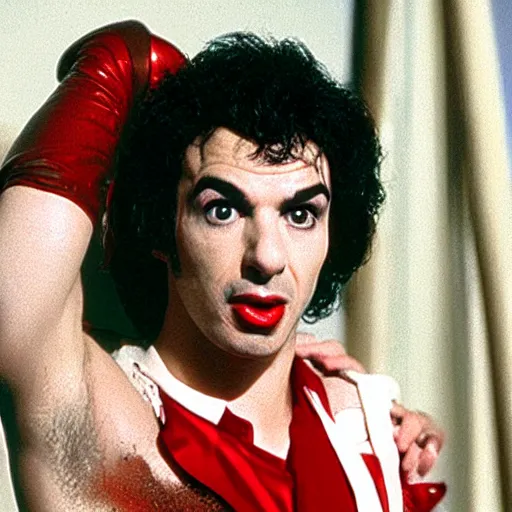 Image similar to “ a still of nathan fielder in rocky horror picture show ”