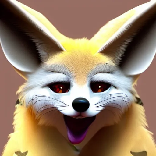 Prompt: male fennec fursona, hypno eyes, mouth open, centered, looking forward.