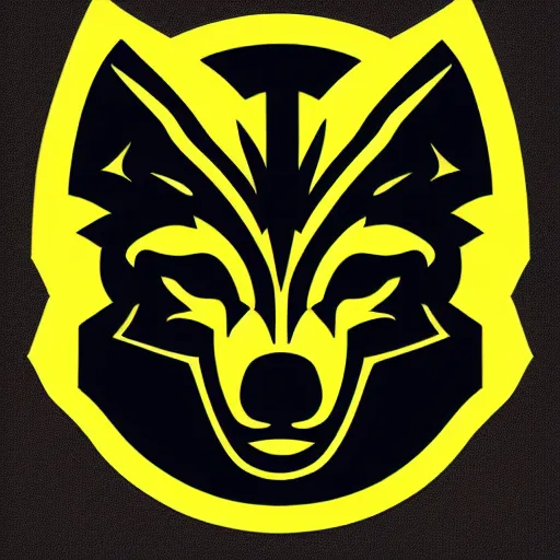 Prompt: a yellow wolf logo, only head, white background, sports logo, high school mascot, simplistic,