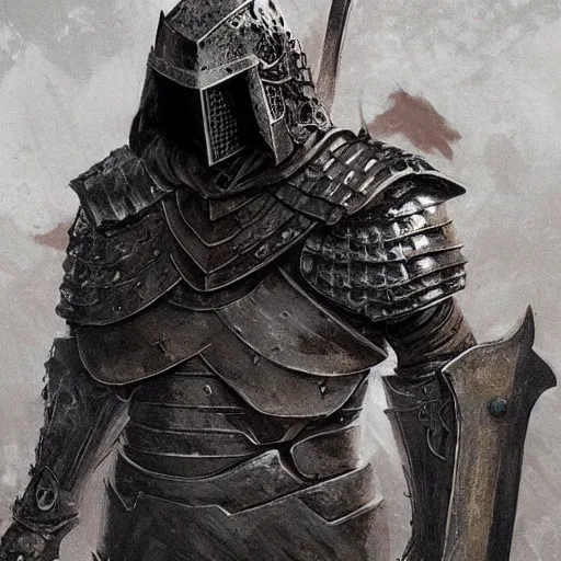 Image similar to crucible knight concept, wearing ancient armor, wielding a spear and a shield, wearing cape, dark soul concept art, elden ring concept art, beksinski