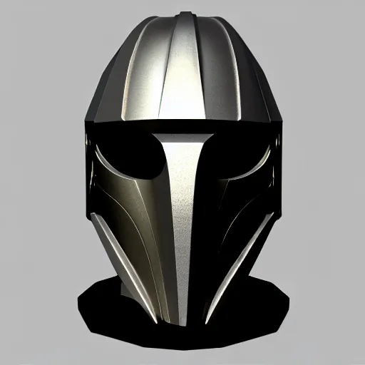 Image similar to concept design for a solid plate featureless metallic cylon mask, 3 d render, volumetric lighting, unreal engine, reflective material, intricate texture