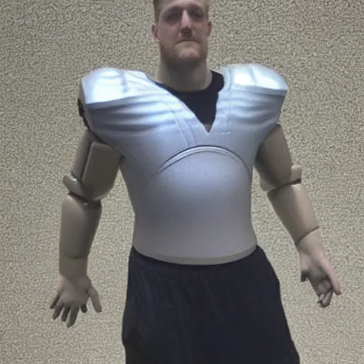 Image similar to “a realistic detailed photo of a guy who is an attractive humanoid who is half robot and half humanoid, who is a male android, football player JJ Watt, shiny skin, posing like a statue, blank stare”