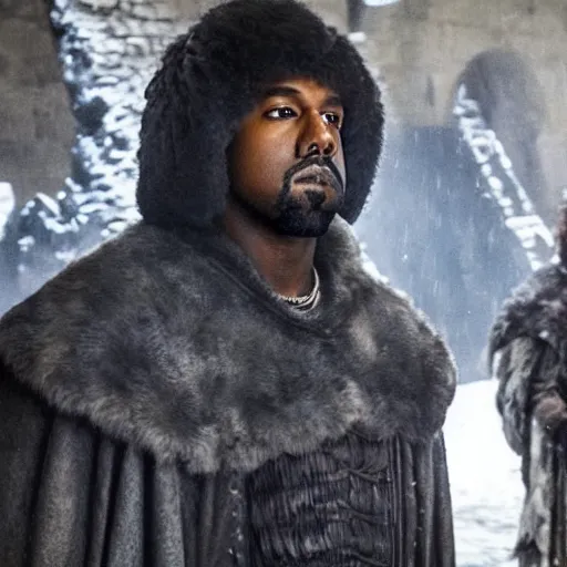 Image similar to kanye west in the background of a game of thrones scene