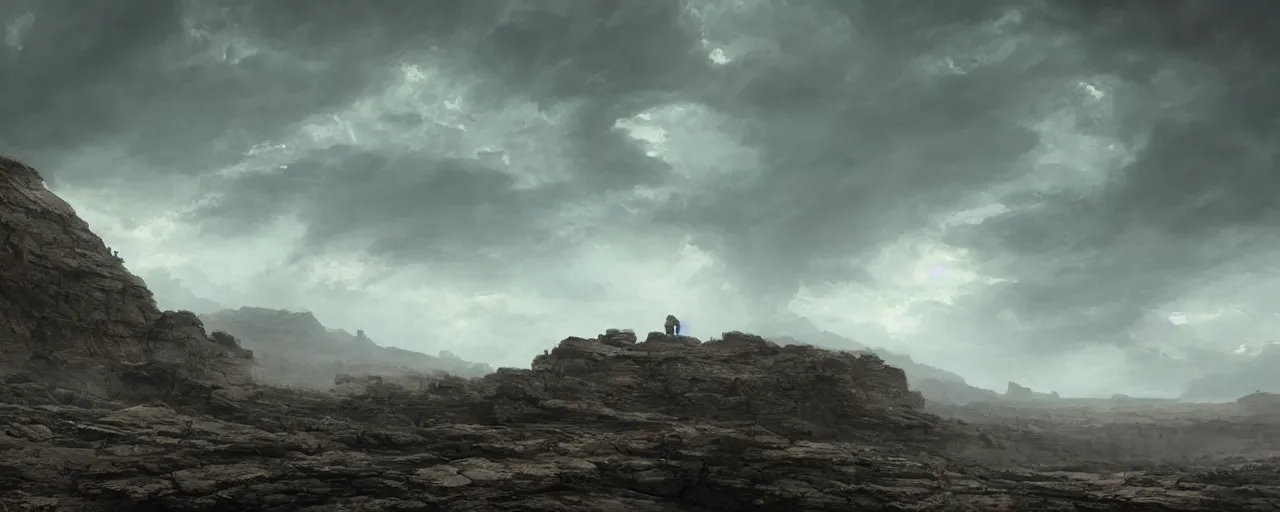 Image similar to spooky face in the clouds over a barren rocky landscape, [ cinematic, detailed, epic, widescreen, opening, establishing, mattepainting, photorealistic, 4 k, octane render, art by greg rutkowski ]