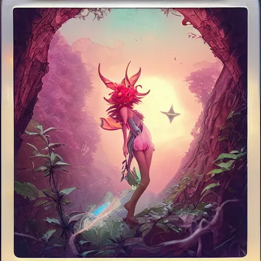 Prompt: 🧚‍♀️✨🌳🧚‍♀️ Polaroid candid by Lisa Frank Peter Mohrbacher Jason Felix Artgerm Ferdinand Knab Alena Aenami Dave LaChapelle