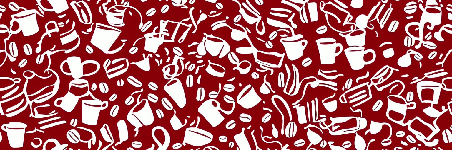 Image similar to seamless pattern design, coffee and music, simple, red and white,