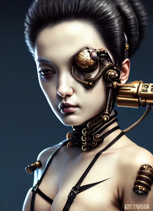 Prompt: soft lustrous ivory ebony geisha yakuza raver gutter punk gothic biotech steampunk cyborg, golden ratio, details, scifi, fantasy, cyberpunk, intricate, decadent, highly detailed, digital painting, octane render, artstation, concept art, smooth, sharp focus, illustration, art by artgerm, loish, wlop