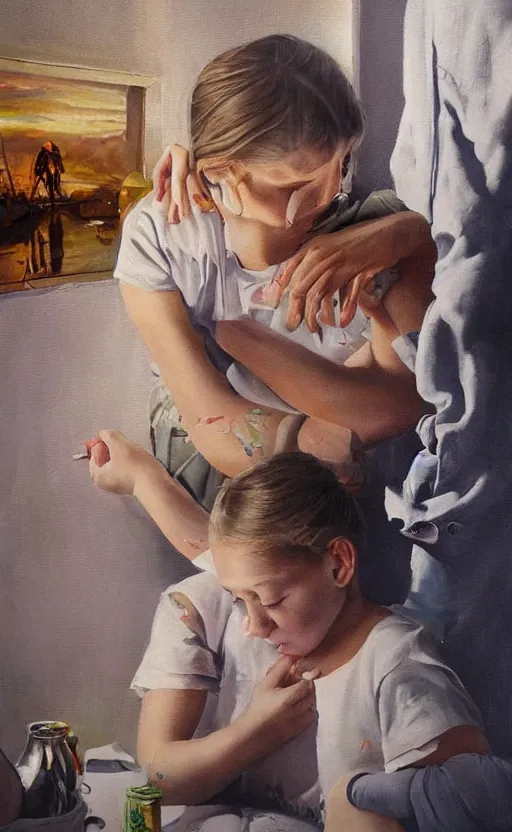 Prompt: a beautiful engaging photorealistic painting that tells a story.