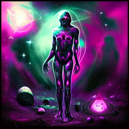 Image similar to we exist in a sea of stars, bathed in the celestial light of cosmos, forever asking why this is our place in the multiverse, voidcore, by kraemahz,