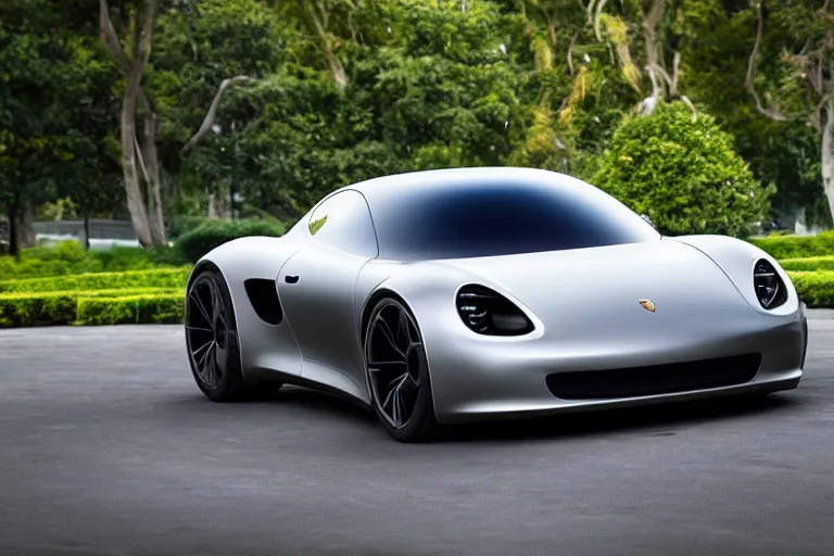 Image similar to futuristic Porsche designed by Apple, XF IQ4, 150MP, 50mm, f/1.4, ISO 200, 1/160s, natural light, Adobe Photoshop, Adobe Lightroom, DxO Photolab, Corel PaintShop Pro, rule of thirds, symmetrical balance, depth layering, polarizing filter, Sense of Depth, AI enhanced