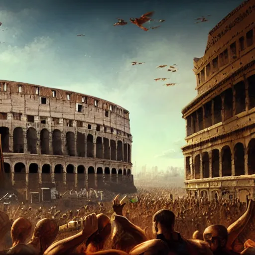 Image similar to ground view of a colosseum arena, profile picture, organic painting, sunny day, matte painting, bold shapes, hard edges, street art, trending on artstation, by huang guangjian, gil elvgren, ruan jia, randy vargas, greg rutkowski