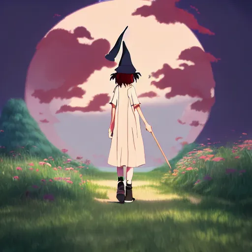 Image similar to A young adult witch with a cottage-core aesthetic, Studio Ghibli, character design, fantasy, 8k resolution