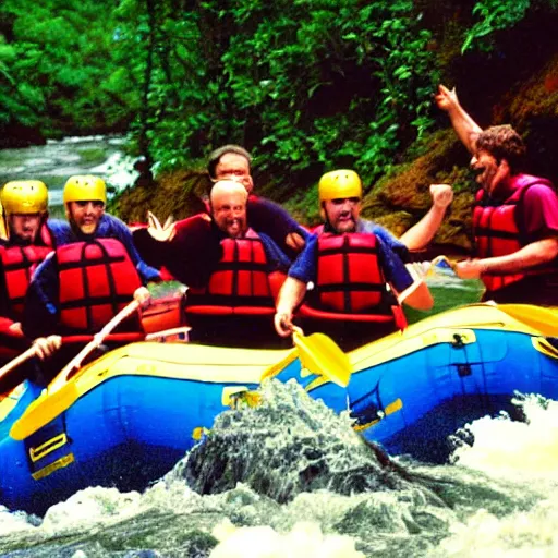 Prompt: Brian Blessed river rafting but the water is made of blood, highly detailed, HD, photograph, 35mm, award winning